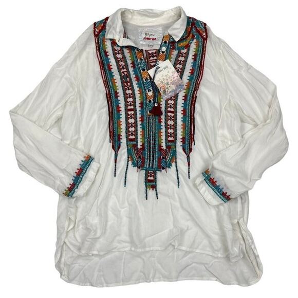 Johnny Was - Biya Astry Embroidered Rayon Blouse in White - Picture 1 of 5